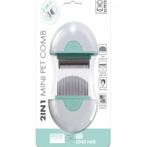 Mini Peine Para Mascotas 2 En 1 Para Cabello Largo - Verde